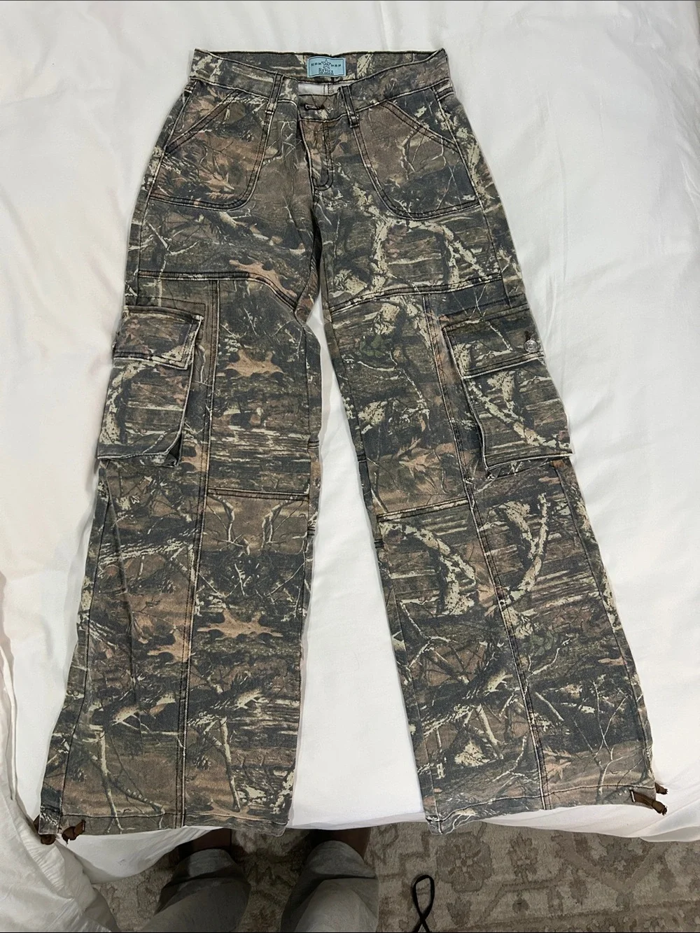 REVICE Camouflage Wide Leg Cargo Jeans in Brown & Green